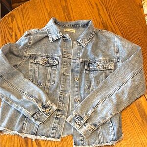 Denim Jacket with Frayed Hem